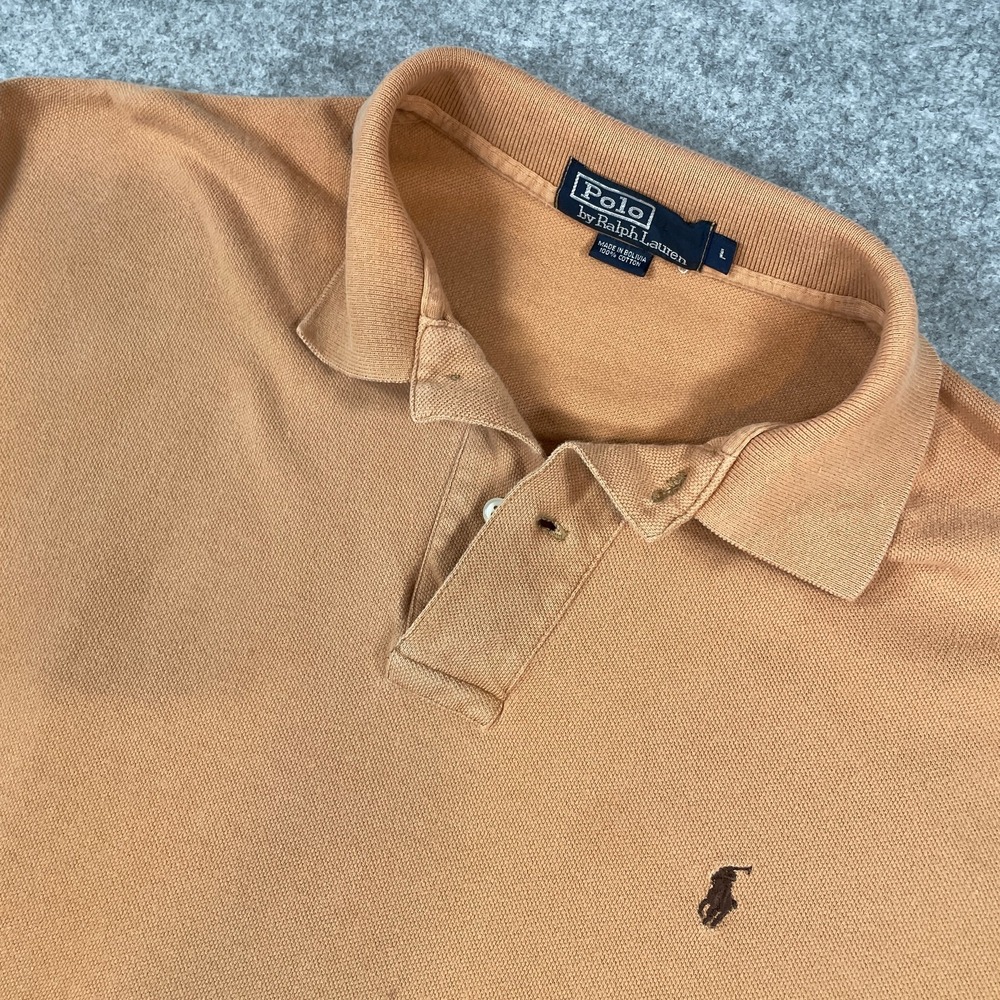 Ralph Lauren Vintage Mens Polo Shirt L Orange Long Sleeve Classic Prep Cotton